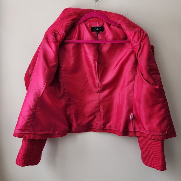 Talbots Wool Blend Moto Jacket | 10 Petite | Pink Blazer Wide Collar Pockets - Picture 4 of 11
